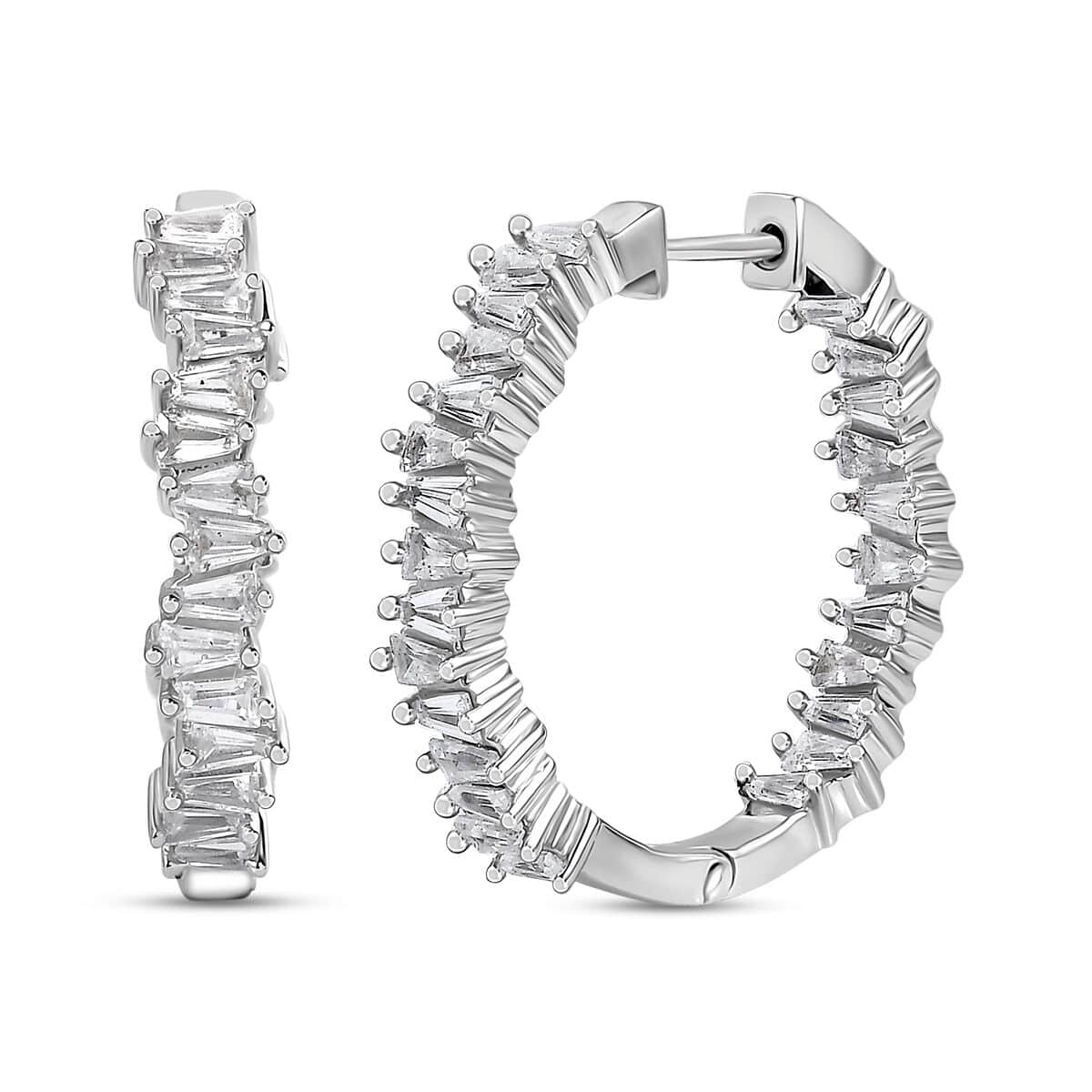 White Zircon Hoop Earrings in Rhodium Over Sterling Silver 4.75 ctw image number 0