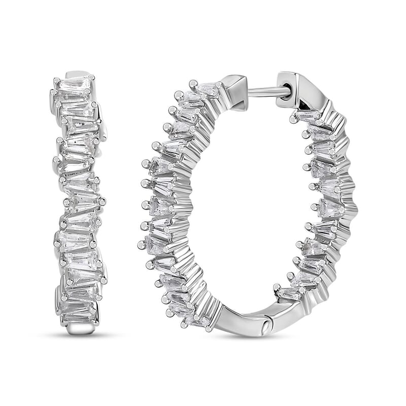 White Zircon Hoop Earrings in Rhodium Over Sterling Silver 4.75 ctw