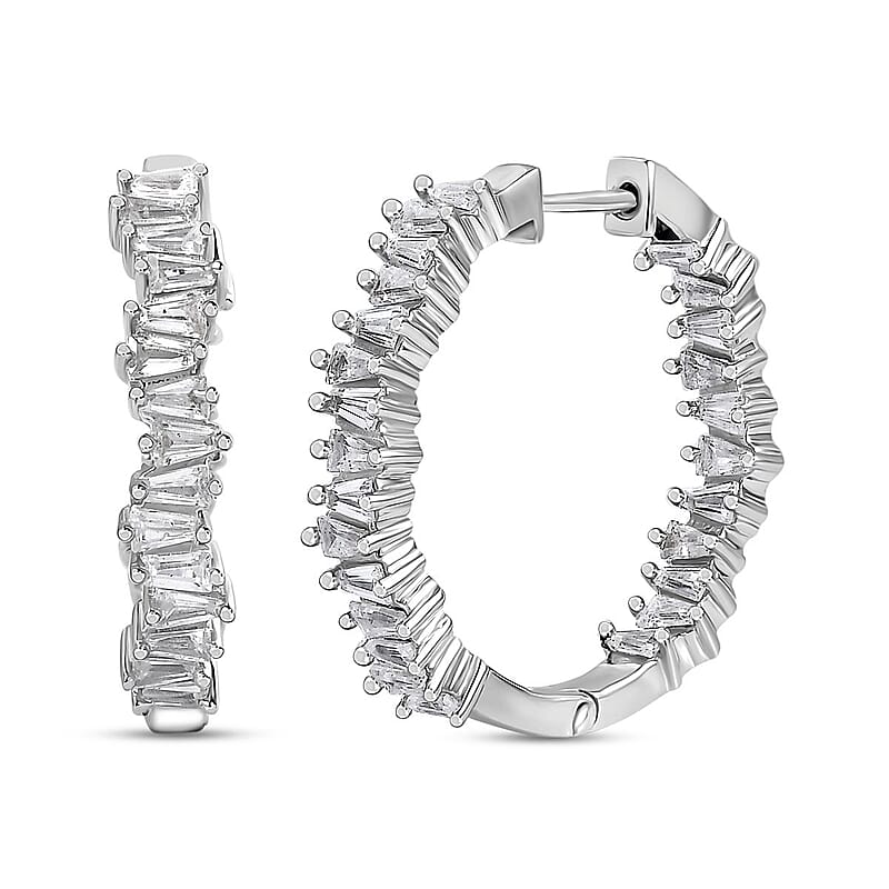 White Zircon Hoop Earrings in Rhodium Over Sterling Silver 4.75 ctw