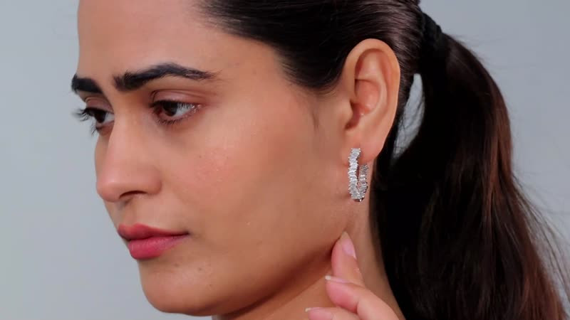 White Zircon Hoop Earrings in Rhodium Over Sterling Silver 4.75 ctw