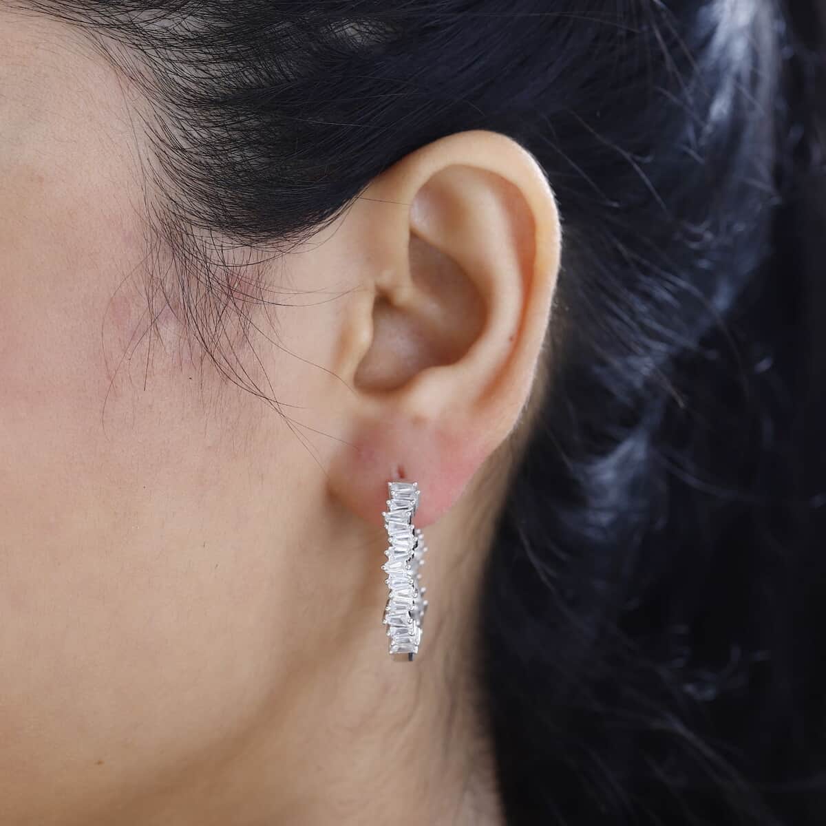 White Zircon Hoop Earrings in Rhodium Over Sterling Silver 4.75 ctw image number 2