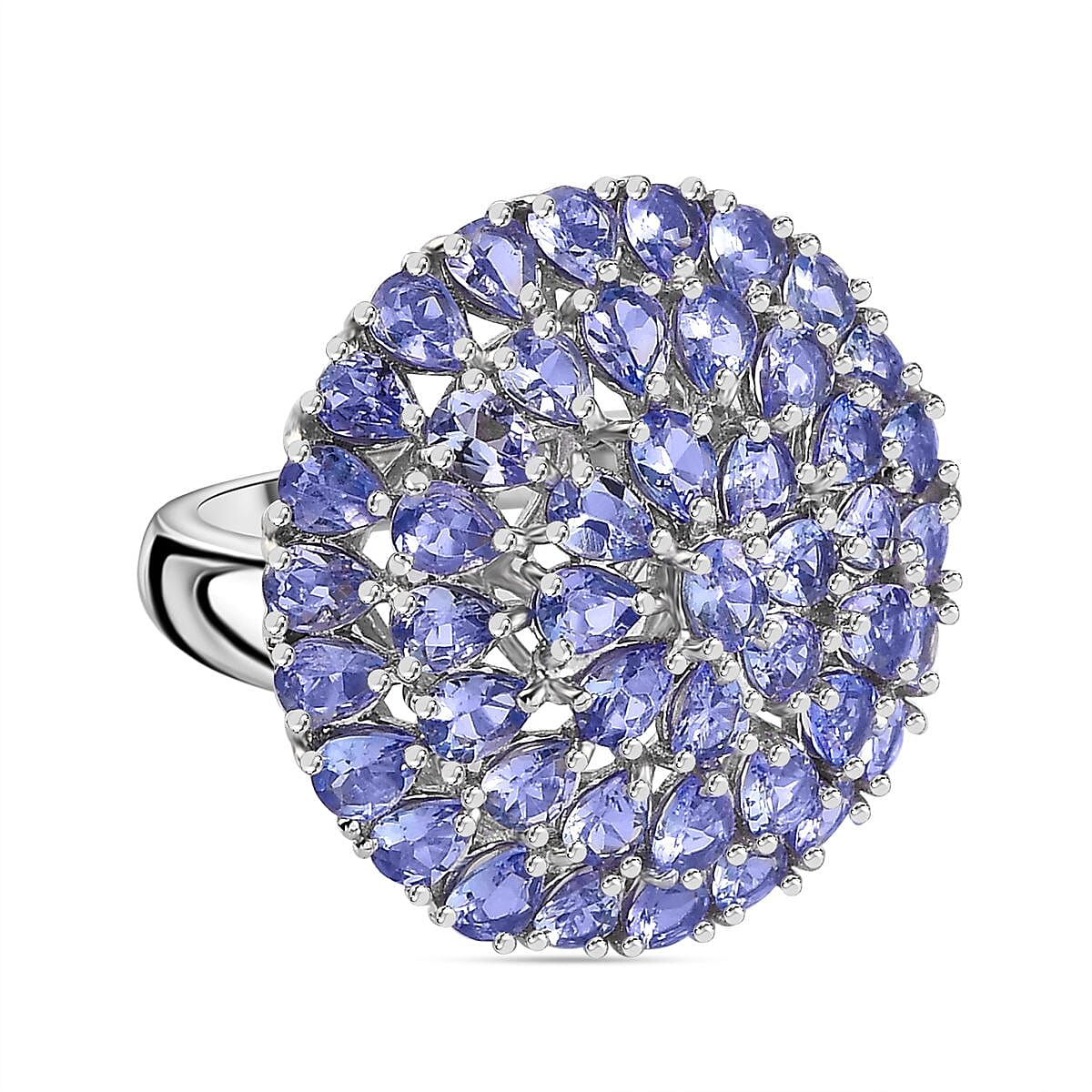 Tanzanite 7.10 ctw Cluster Ring in Rhodium Over Sterling Silver (Size 8.0) (8.76 g)