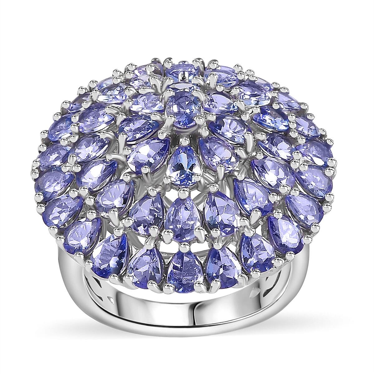 Tanzanite 7.10 ctw Cluster Ring in Rhodium Over Sterling Silver (Size 8.0) (8.76 g)