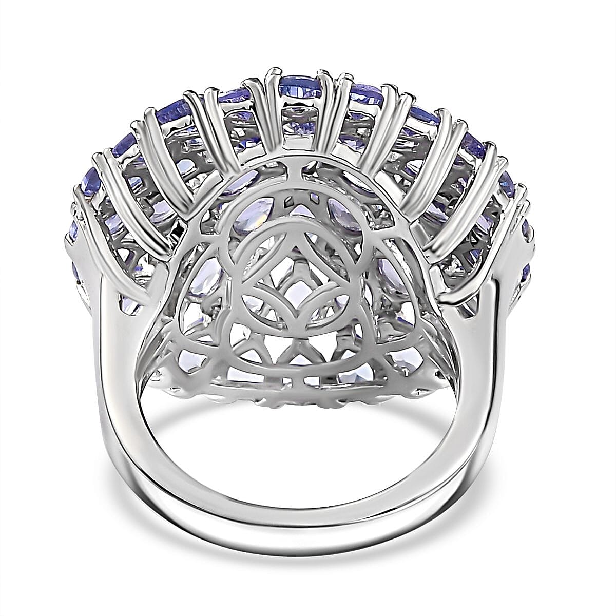 Tanzanite 7.10 ctw Cluster Ring in Rhodium Over Sterling Silver (Size 8.0) (8.76 g)
