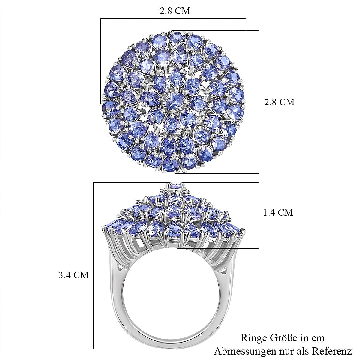 Tanzanite 7.10 ctw Cluster Ring in Rhodium Over Sterling Silver (Size 8.0) (8.76 g)