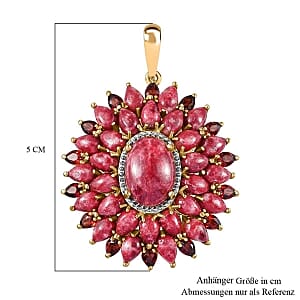 Premium Thulite and Red Garnet 31.30 ctw Cluster Pendant in 18K Vermeil Yellow Gold Over Sterling Silver (9.14 g)