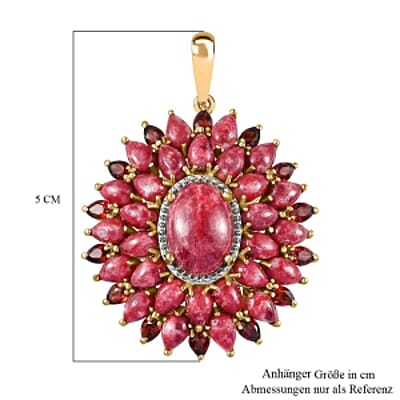 Premium Thulite and Red Garnet 31.30 ctw Cluster Pendant in 18K Vermeil Yellow Gold Over Sterling Silver (9.14 g)