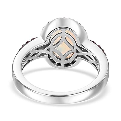 Premium Ethiopian Welo Opal and Multi Gemstone Halo Ring in Platinum Over Sterling Silver (Size 10.0) 1.50 ctw