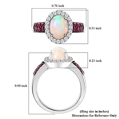 Premium Ethiopian Welo Opal and Multi Gemstone Halo Ring in Platinum Over Sterling Silver (Size 10.0) 1.50 ctw