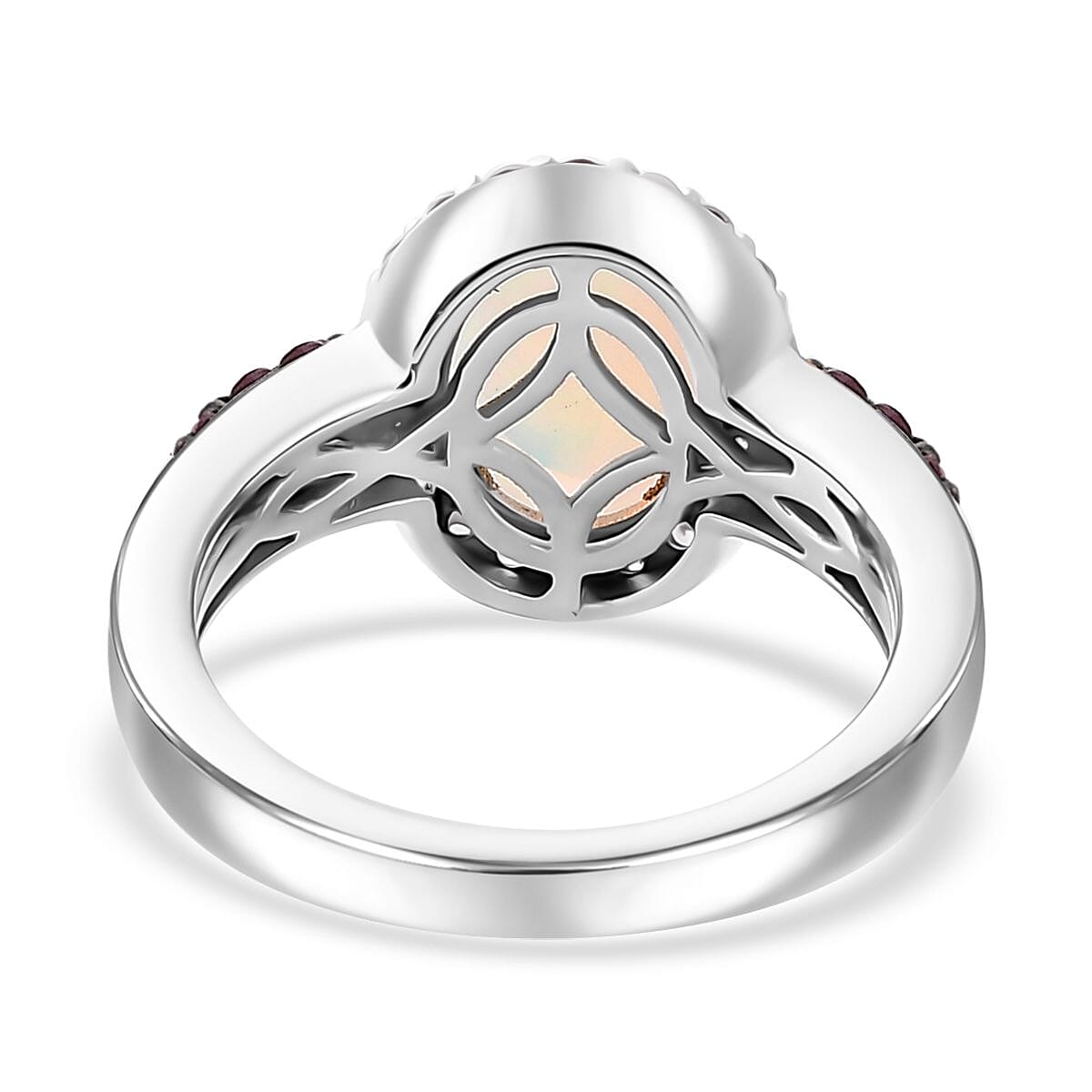 Premium Ethiopian Welo Opal and Multi Gemstone Halo Ring in Platinum Over Sterling Silver (Size 8.0) 1.50 ctw image number 5