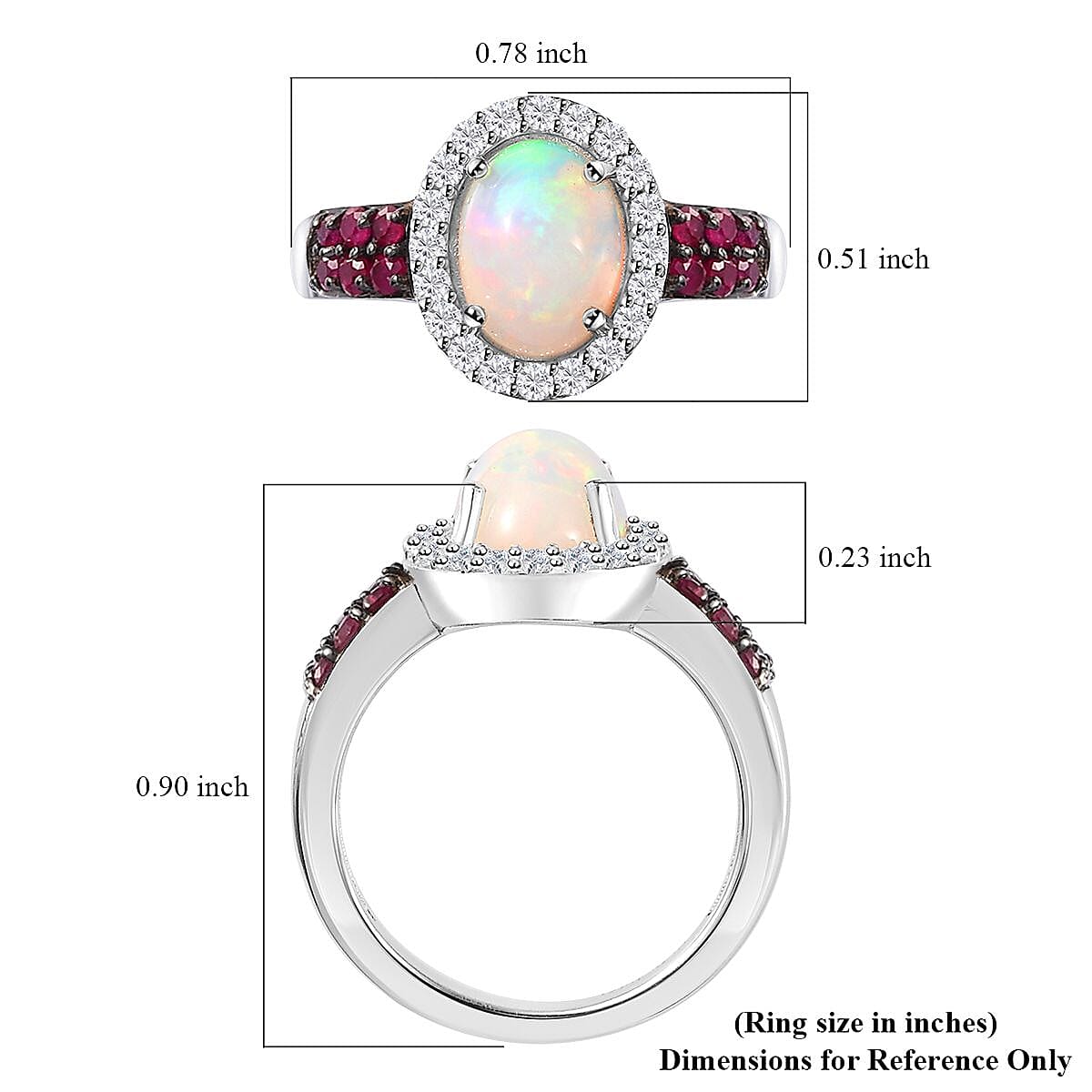 Premium Ethiopian Welo Opal and Multi Gemstone Halo Ring in Platinum Over Sterling Silver (Size 8.0) 1.50 ctw image number 6