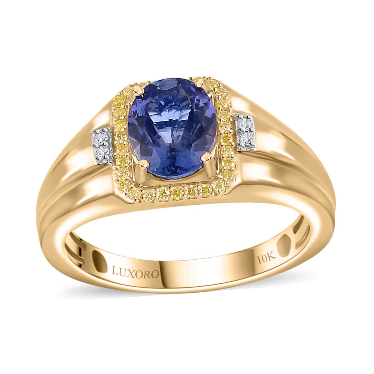 Luxoro Premium Tanzanite, Natural Yellow and White Diamond I2 2.15 ctw Men's Ring in 10K Yellow Gold (Size 11.0) image number 0