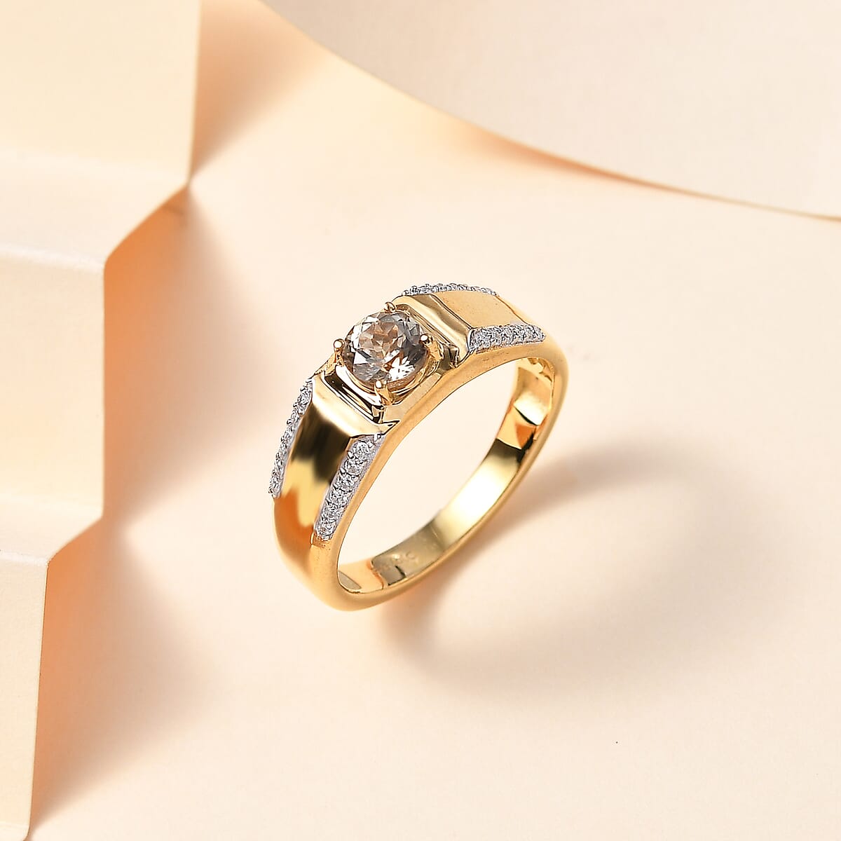 AAA Turkizite and Moissanite Men's Ring in 18K Vermeil Yellow Gold Over Sterling Silver (Size 11.0) 1.40 ctw image number 1