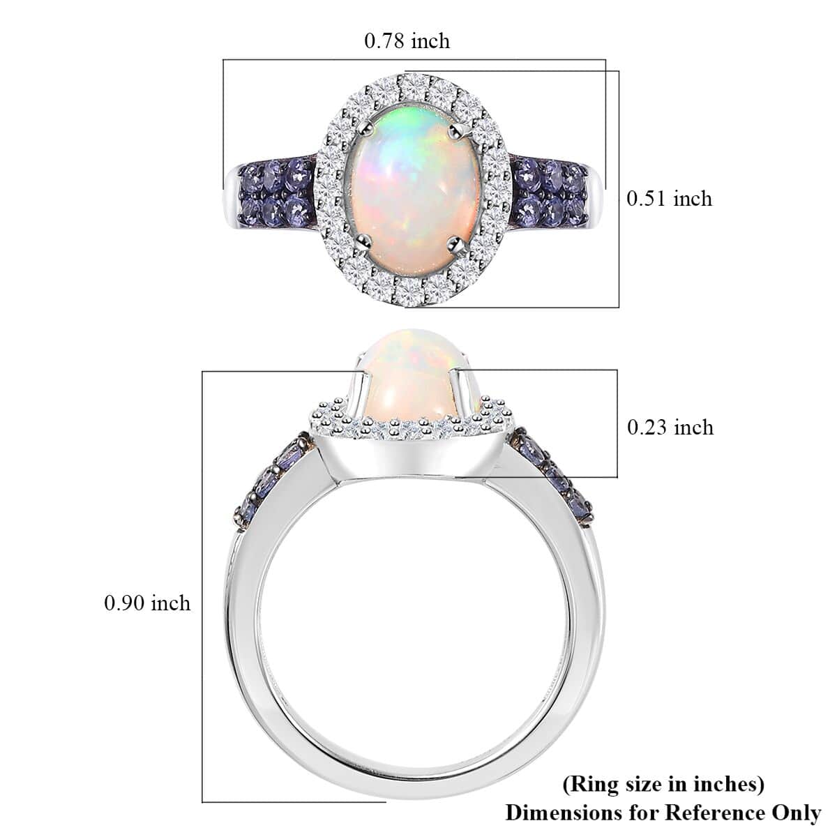 Premium Ethiopian Welo Opal, Multi Gemstone Halo Ring in Platinum Over Sterling Silver (Size 10.0) 1.50 ctw image number 6