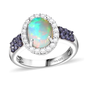 Premium Ethiopian Welo Opal and Multi Gemstone Ring in Platinum Over Sterling Silver (Size 8.0) 1.75 ctw