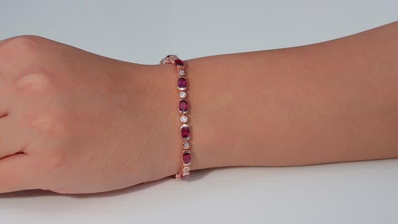 Premium Tanzanian Wine Garnet, Moissanite Link Bracelet in 18K Vermeil RG Over Sterling Silver (6.50 In) 7.80 ctw