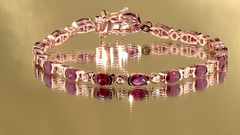 Premium Tanzanian Wine Garnet, Moissanite Link Bracelet in 18K Vermeil RG Over Sterling Silver (6.50 In) 7.80 ctw