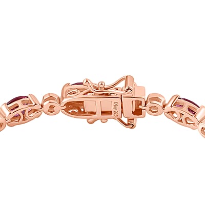 Tanzanian Wine Garnet and Moissanite Link Bracelet in 18K Vermeil Rose Gold Over Sterling Silver (6.50 In) 7.80 ctw
