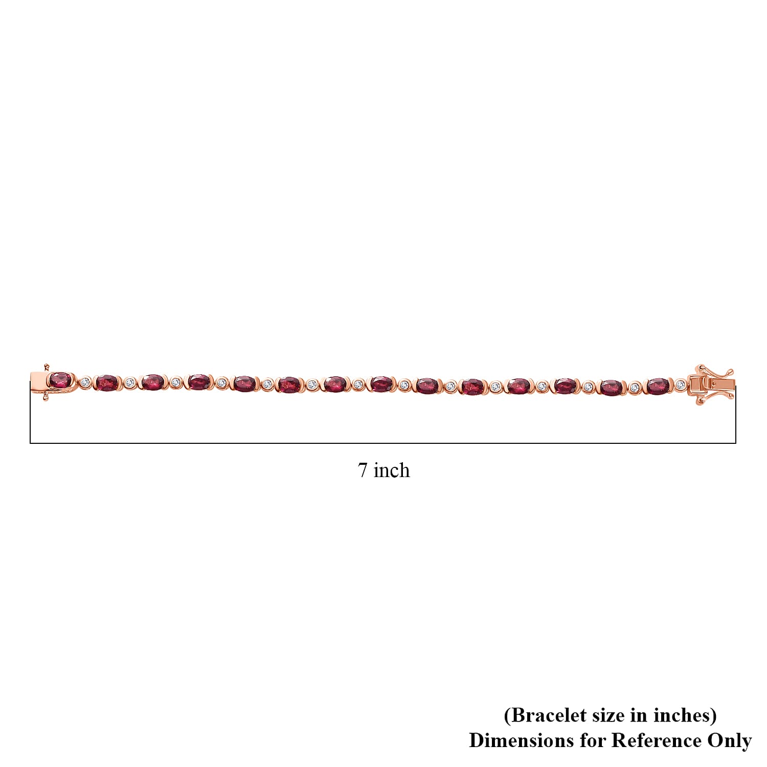 Tanzanian Wine Garnet and Moissanite Link Bracelet in 18K Vermeil Rose Gold Over Sterling Silver (6.50 In) 7.80 ctw