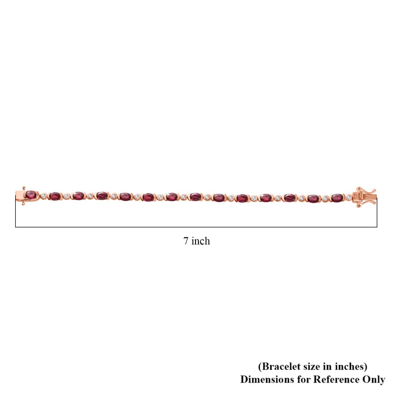 Tanzanian Wine Garnet and Moissanite Link Bracelet in 18K Vermeil Rose Gold Over Sterling Silver (6.50 In) 7.80 ctw