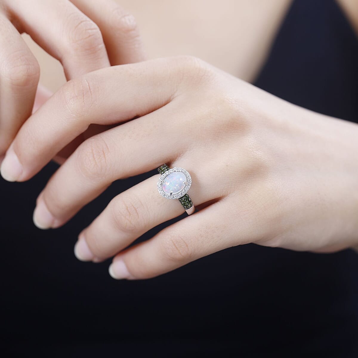 Premium Ethiopian Welo Opal and Multi Gemstone Ring in Platinum Over Sterling Silver (Size 8.0) 2.00 ctw image number 3