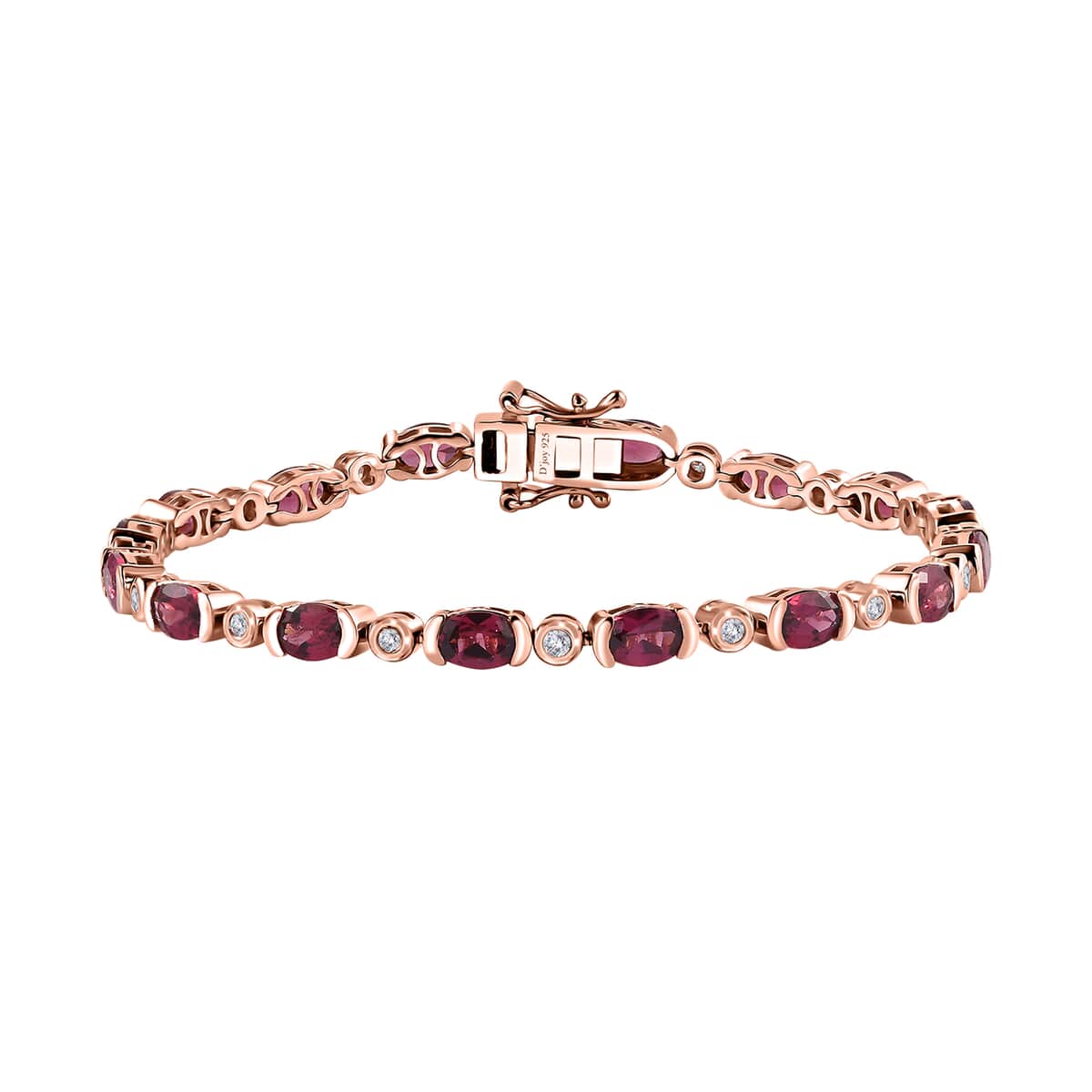 Tanzanian Wine Garnet and Moissanite Link Bracelet in 18K Vermeil Rose Gold Over Sterling Silver (7.25 In) 8.90 ctw image number 0