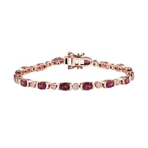 Tanzanian Wine Garnet and Moissanite Link Bracelet in 18K Vermeil Rose Gold Over Sterling Silver (7.25 In) 8.90 ctw