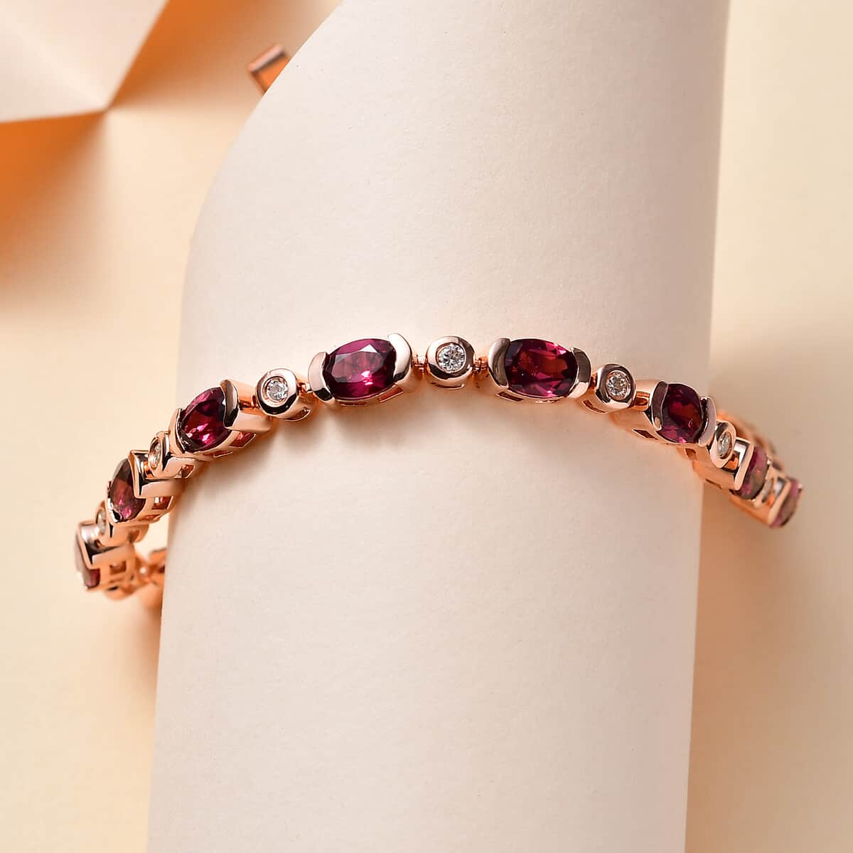 Tanzanian Wine Garnet and Moissanite Link Bracelet in 18K Vermeil Rose Gold Over Sterling Silver (7.25 In) 8.90 ctw image number 1