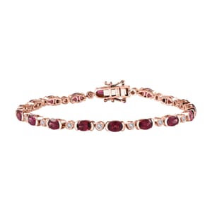 Tanzanian Wine Garnet and Moissanite Link Bracelet in 18K Vermeil Rose Gold Over Sterling Silver (8.00 In) 9.50 ctw