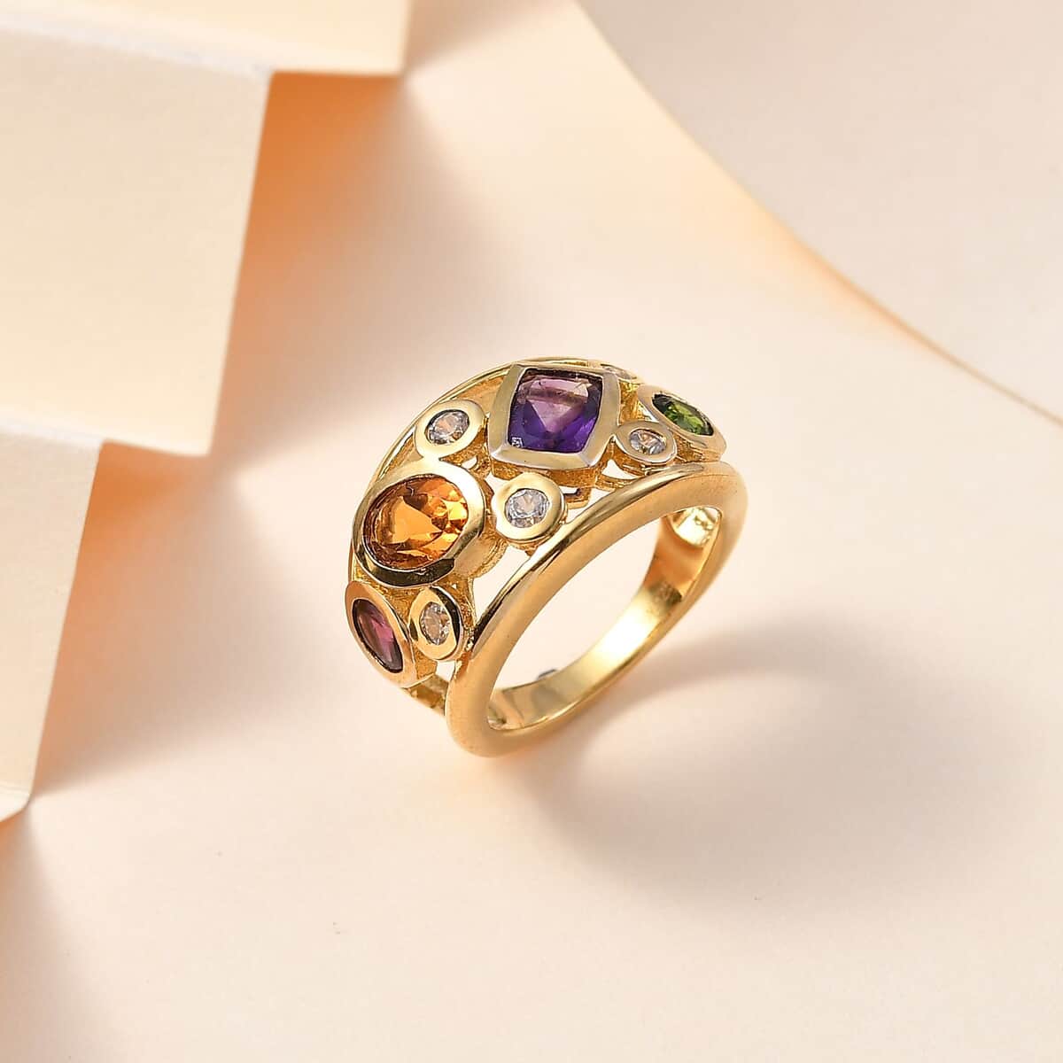 African Amethyst and Multi Gemstone Ring in 18K Vermeil Yellow Gold Over Sterling Silver (Size 10.0) 2.65 ctw image number 1