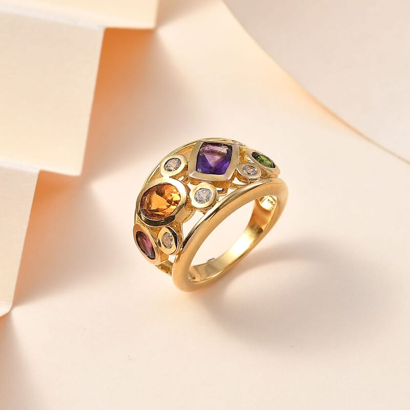 African Amethyst and Multi Gemstone Ring in 18K Vermeil Yellow Gold Over Sterling Silver (Size 10.0) 2.65 ctw