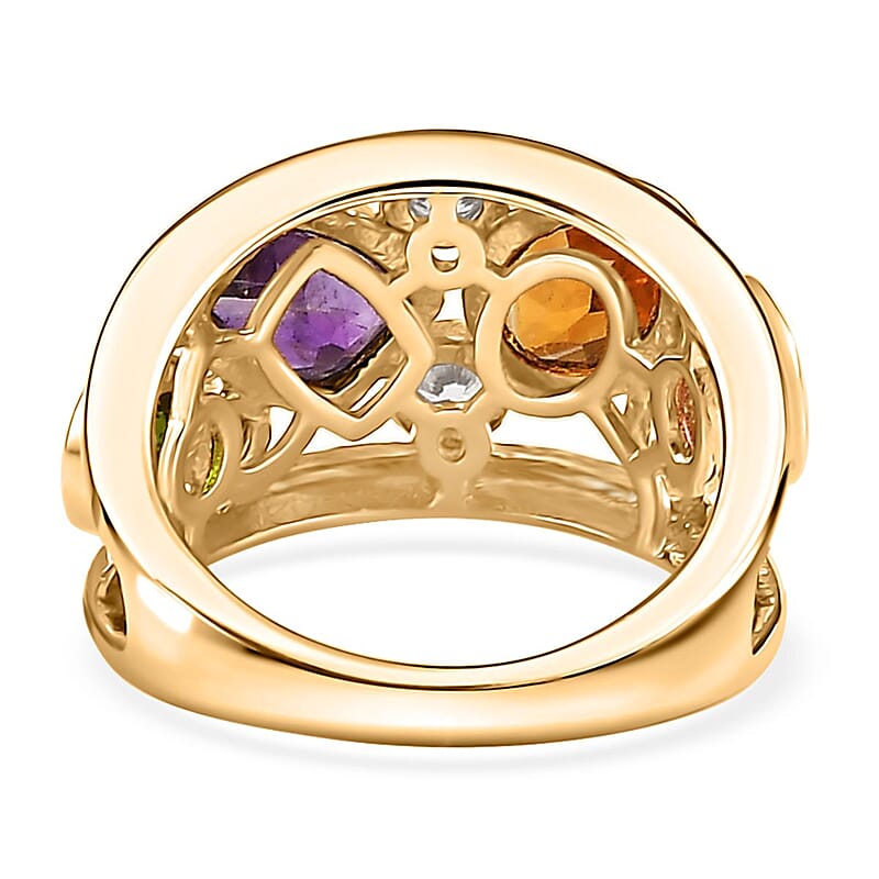 African Amethyst and Multi Gemstone Ring in 18K Vermeil Yellow Gold Over Sterling Silver (Size 10.0) 2.65 ctw