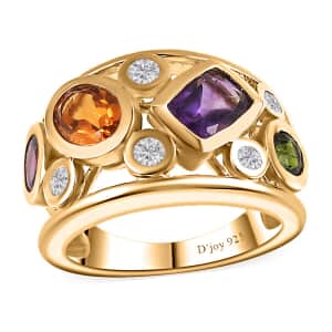 African Amethyst and Multi Gemstone Ring in 18K Vermeil Yellow Gold Over Sterling Silver (Size 5.0) 2.65 ctw