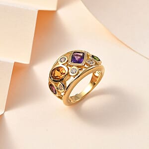 African Amethyst and Multi Gemstone Ring in 18K Vermeil Yellow Gold Over Sterling Silver (Size 7.0) 2.65 ctw