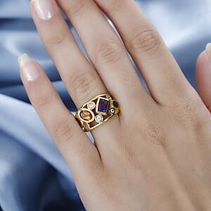 African Amethyst and Multi Gemstone Ring in 18K Vermeil Yellow Gold Over Sterling Silver (Size 7.0) 2.65 ctw