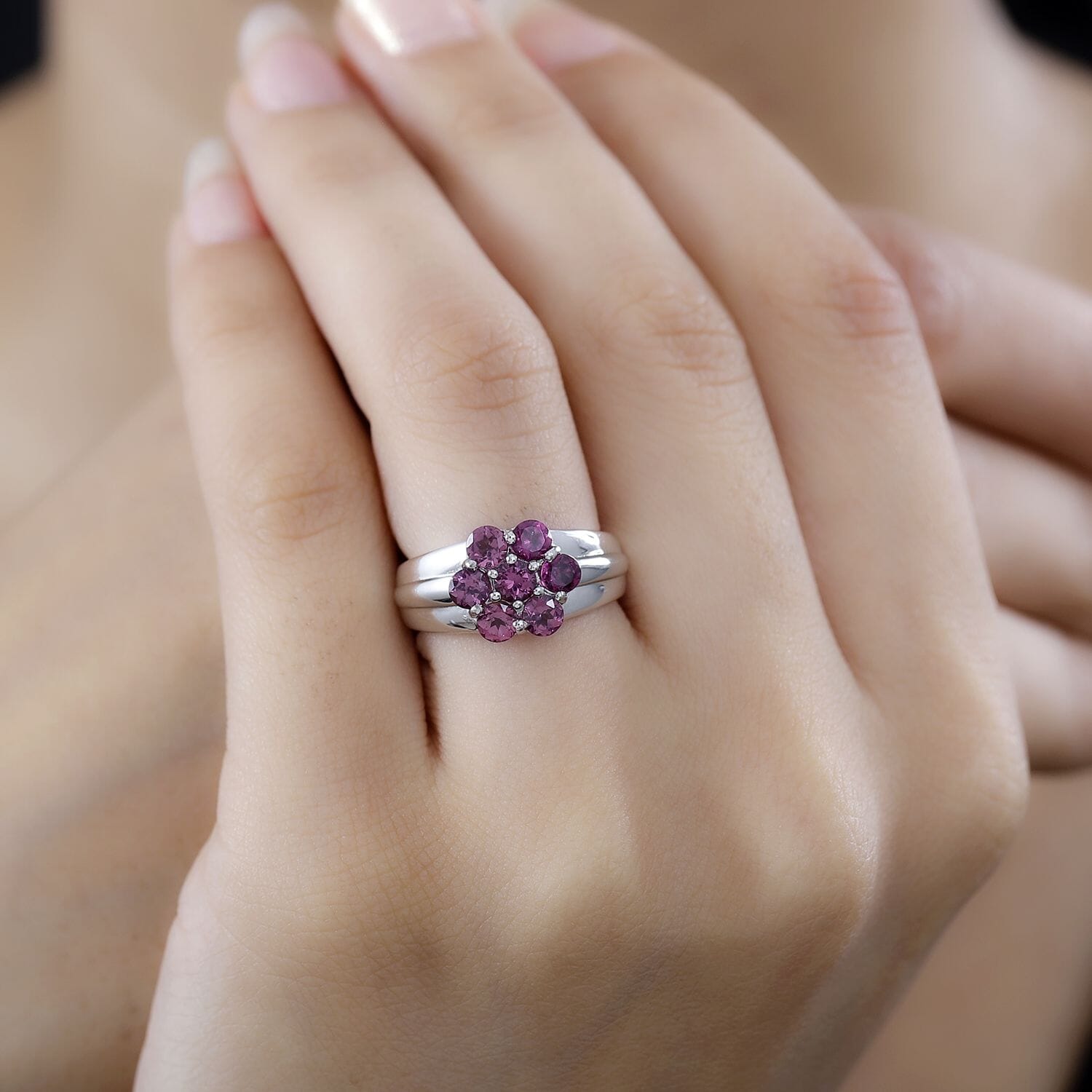 Buy Tanzanian Wine Garnet Pressure Set Ring in Rhodium Over
