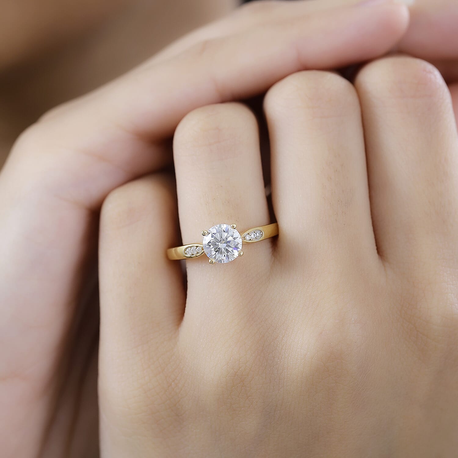 Moissanite Ring in Vermeil Yellow Gold Over Sterling Silver (Size 10.0) 1.20 ctw