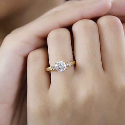 Moissanite Ring in Vermeil Yellow Gold Over Sterling Silver (Size 10.0) 1.20 ctw