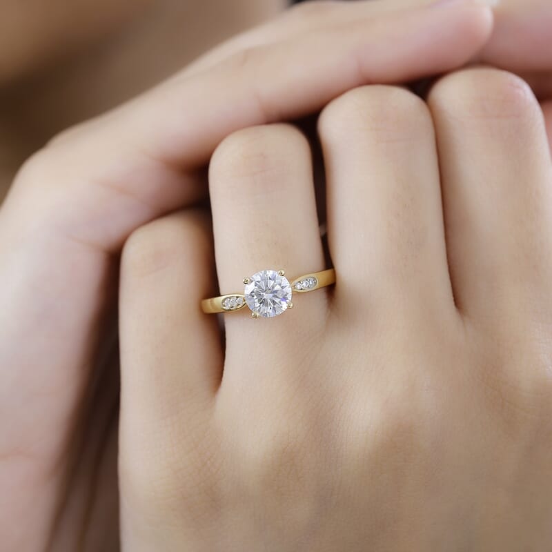 Moissanite Ring in Vermeil Yellow Gold Over Sterling Silver (Size 10.0) 1.20 ctw