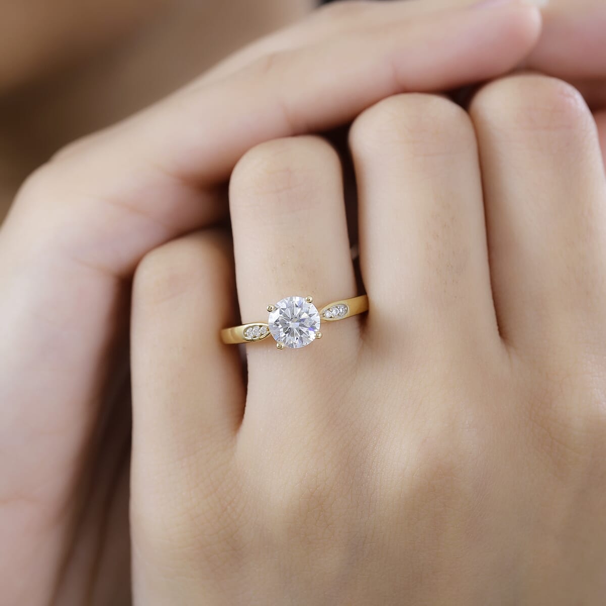 Moissanite Ring in Vermeil Yellow Gold Over Sterling Silver (Size 6.0) 1.20 ctw image number 2