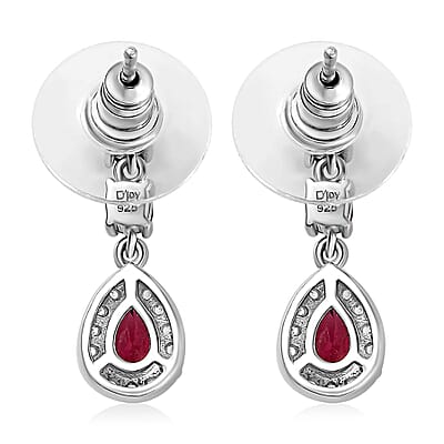 Tanzanian Wine Garnet and White Zircon Halo Dangle Earrings in Rhodium Over Sterling Silver 2.00 ctw