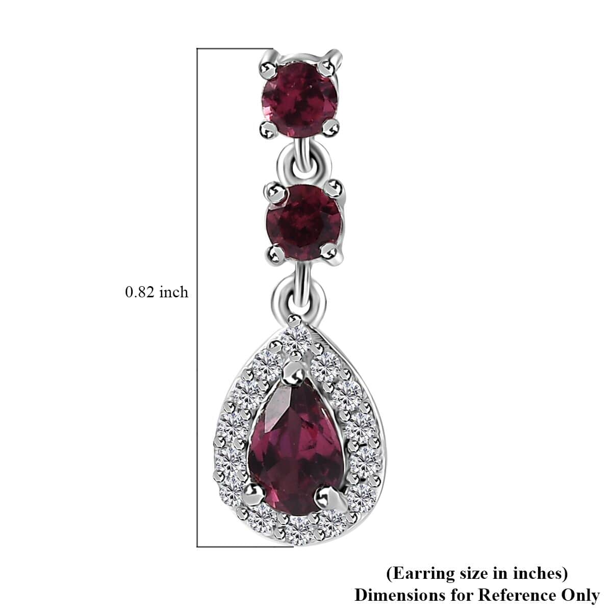 Tanzanian Wine Garnet and White Zircon Halo Dangle Earrings in Rhodium Over Sterling Silver 2.00 ctw image number 5