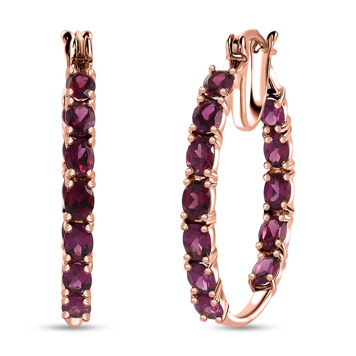 Tanzanian Wine Garnet Inside Out Hoop Earrings in 18K Vermeil Rose Gold Over Sterling Silver 5.40 ctw image number 0