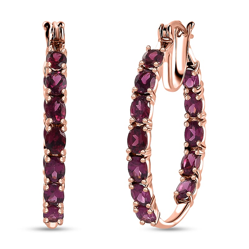 Tanzanian Wine Garnet Inside Out Hoop Earrings in 18K Vermeil Rose Gold Over Sterling Silver 5.40 ctw