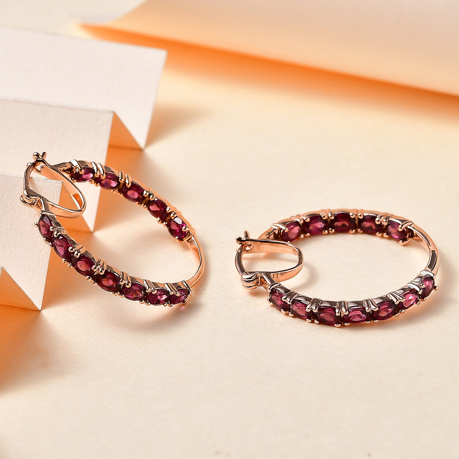 Tanzanian Wine Garnet Inside Out Hoop Earrings in 18K Vermeil Rose Gold Over Sterling Silver 5.40 ctw