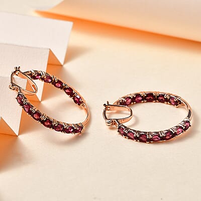 Tanzanian Wine Garnet Inside Out Hoop Earrings in 18K Vermeil Rose Gold Over Sterling Silver 5.40 ctw