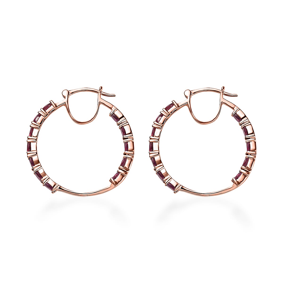 Tanzanian Wine Garnet Inside Out Hoop Earrings in 18K Vermeil Rose Gold Over Sterling Silver 5.40 ctw