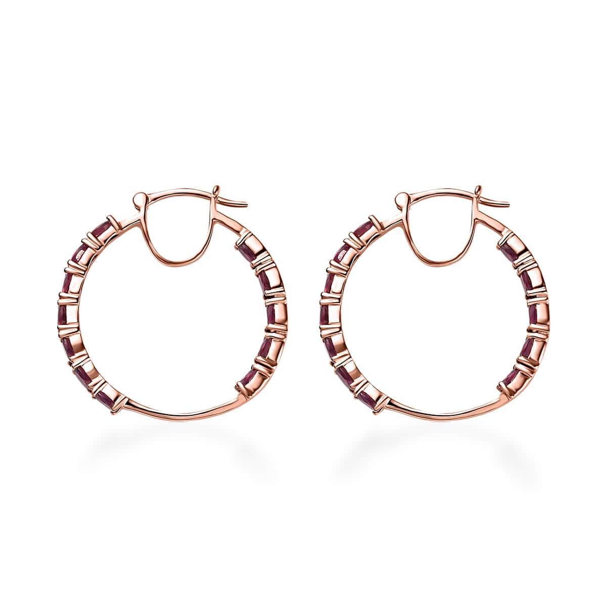 Tanzanian Wine Garnet Inside Out Hoop Earrings in 18K Vermeil Rose Gold Over Sterling Silver 5.40 ctw image number 3