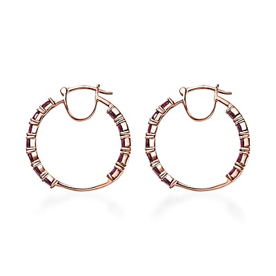 Tanzanian Wine Garnet Inside Out Hoop Earrings in 18K Vermeil Rose Gold Over Sterling Silver 5.40 ctw