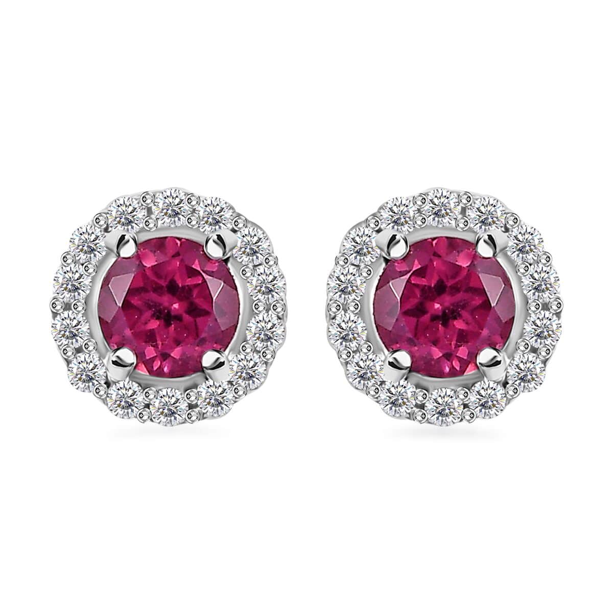 Buy Tanzanian Wine Garnet and White Zircon Halo Stud Earrings in ...